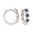 .30 ct. t.w. Sapphire and .20 ct. t.w. Diamond Huggie Hoop Earrings in 14kt White Gold 