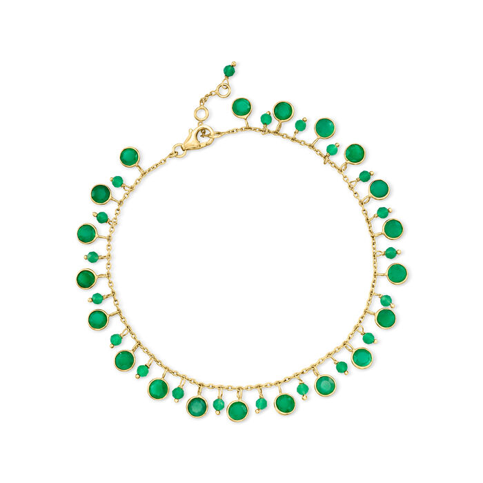 3-5mm Green Chalcedony Drop Anklet in 18kt Gold Over Sterling