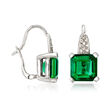 C. 1990 Vintage 9.00 ct. t.w. Synthetic Green Quartz and .25 ct. t.w. Diamond Drop Earrings in 14kt White Gold