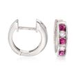 .30 ct. t.w. Ruby and .18 ct. t.w. Diamond Hoop Earrings in 14kt White Gold