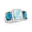 2.90 ct. t.w. London Blue Topaz, 2.00 Carat Aquamarine and .44 ct. t.w. Diamond Ring in 14kt White Gold