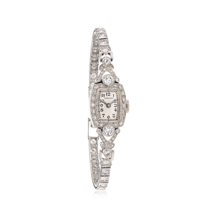 C. 1950 Vintage Hamilton Women's 2.50 ct. t.w. Diamond 13mm Watch in Platinum