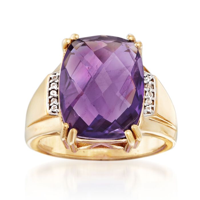 8.25 Carat Amethyst Ring with White Topaz Accents in 14kt Gold Over Sterling