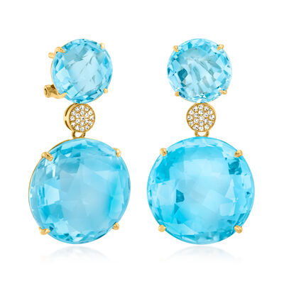 85.00 ct. t.w. Sky Blue Topaz Drop Earrings with .11 ct. t.w. Diamonds in 14kt Yellow Gold