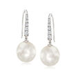 10-11mm Cultured South Sea Pearl and .26 ct. t.w. Diamond Drop Earrings in 14kt White Gold