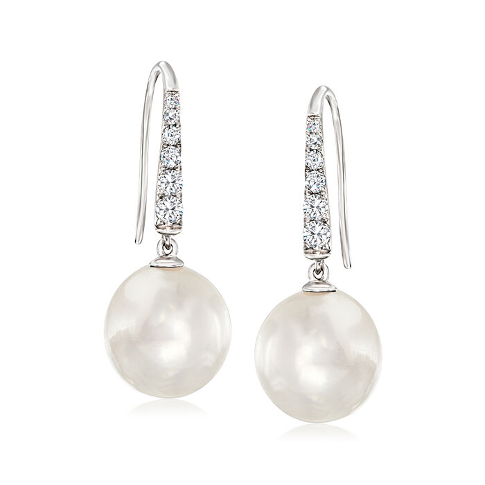 10-11mm Cultured South Sea Pearl and .26 ct. t.w. Diamond Drop Earrings in 14kt White Gold