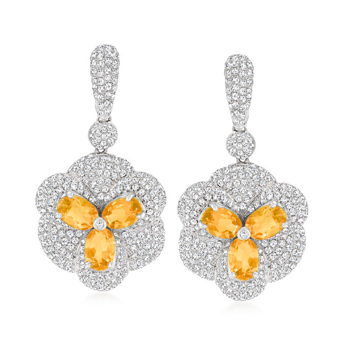 2.70 ct. t.w. Citrine and 2.25 ct. t.w. Diamond Drop Earrings in 14kt White Gold