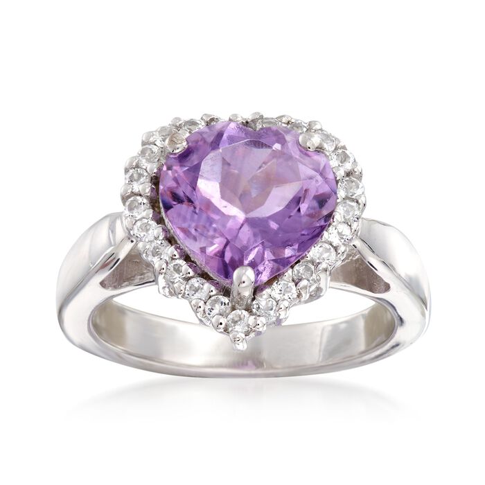 2.80 Carat Amethyst and .40 ct. t.w. White Topaz Heart Ring in Sterling ...