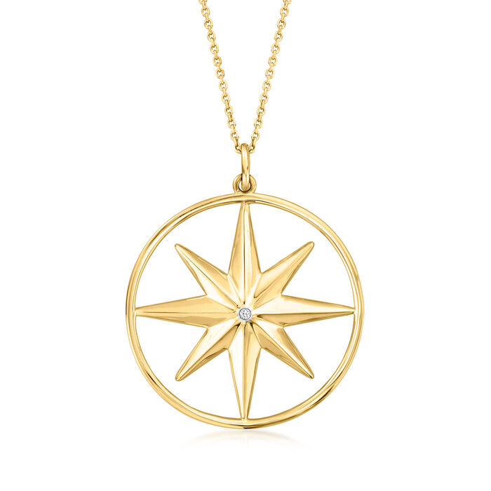 18kt Gold Over Sterling North Star Pendant Necklace with Diamond Accent