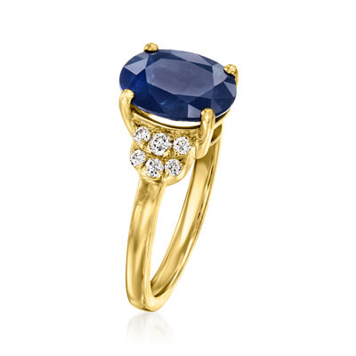 C. 1980 Vintage 2.50 Carat Sapphire and .25 ct. t.w. Diamond Ring in 14kt Yellow Gold