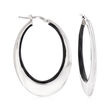 Italian Black Enamel Hoop Earrings in Sterling Silver