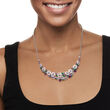 7.80 ct. t.w. Amethyst and .90 ct. t.w. White Topaz Floral Necklace with Multicolored Enamel in Sterling Silver 18-inch