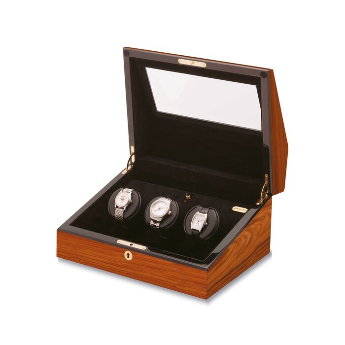 &quot;Siena&quot; Teak Finish Triple Watch Winder with Cover by Orbita