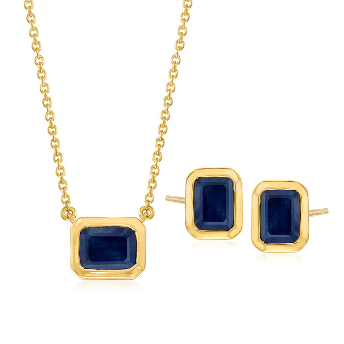 6.60 ct. t.w. Sapphire Jewelry Set: Necklace and Stud Earrings in 18kt Gold Over Sterling