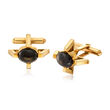 C. 1960 Vintage 6.60 ct. t.w. Black Sapphire Cuff Links in 14kt Yellow Gold
