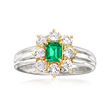 C. 1990 Vintage .60 ct. t.w. Diamond and .28 Carat Emerald Ring in Platinum and 18kt Yellow Gold