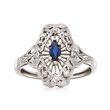 C. 1980 Vintage .25 Carat Sapphire Filigree Ring With Diamond Accents in 14kt White Gold