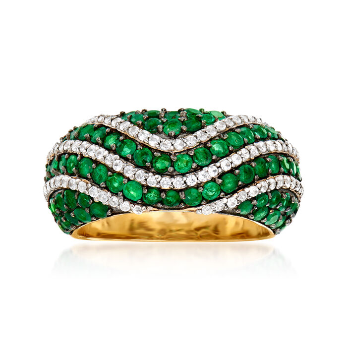 1.50 ct. t.w. Emerald and .60 ct. t.w. White Zircon Ring in 18kt Gold Over Sterling