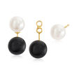 Onyx and 6-6.5mm Cultured Pearl Earrings in 14kt Yellow Gold