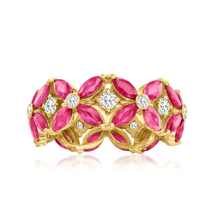 4.50 ct. t.w. Ruby Flower Eternity Band with .42 ct. t.w. Diamonds in 14kt Yellow Gold