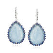 17.00 ct. t.w. Milky Aquamarine and 2mm Blue Agate Drop Earrings in Sterling Silver