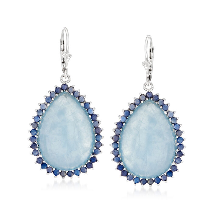 17.00 ct. t.w. Milky Aquamarine and 2mm Blue Agate Drop Earrings in Sterling Silver