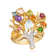 Orange Opal and 3.04 ct. t.w. Multi-Gemstone Tree of Life Ring in 18kt Gold Over Sterling