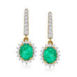 1.00 ct. t.w. Emerald and .29 ct. t.w. Diamond Drop Earrings in 14kt Yellow Gold