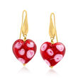 Italian Murano Glass Red Heart Drop Earrings in 18kt Gold Over Sterling