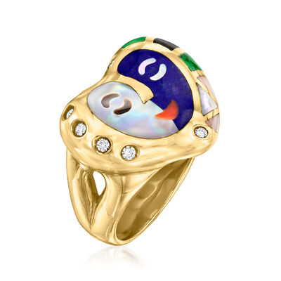 C. 2000 Vintage Asch Grossbardt Multi-Gemstone Heart Face Ring with .18 ct. t.w. Diamonds in 14kt Yellow Gold