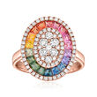 C. 2000 Vintage 1.13 ct. t.w. Multicolored Sapphire and .57 ct. t.w. Diamond Ring in 18kt Rose Gold