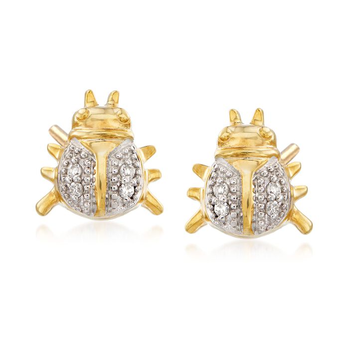Diamond-Accented Ladybug Earrings in 18kt Gold Over Sterling