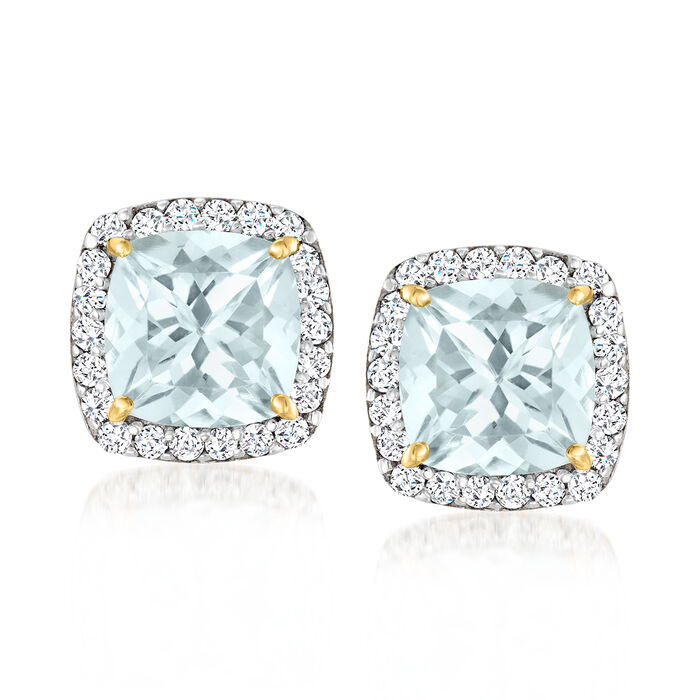 1.90 ct. t.w. Aquamarine and .22 ct. t.w. Diamond Earrings in 18kt Yellow Gold