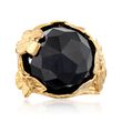 Black Onyx Floral Ring in 18kt Yellow Gold Over Sterling Silver