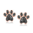 Black Diamond-Accented Paw Print Earrings in 14kt Rose Gold