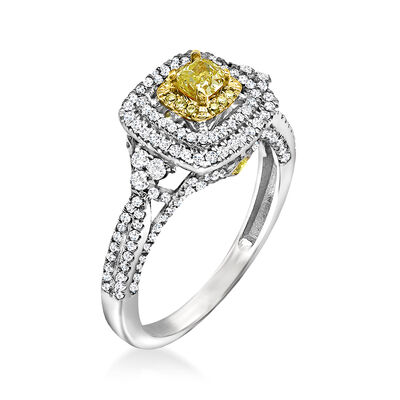 1.05 ct. t.w. Yellow and White Diamond Ring in 14kt White Gold