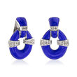 C. 1960 Vintage .65 ct. t.w. Diamond Doorknocker Clip-On Earrings with Blue Enamel in 18kt White Gold
