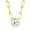 1.00 Carat Bezel-Set Diamond Solitaire Paper Clip Link Necklace in 14kt Yellow Gold