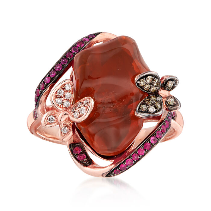 Orange Opal and .10 ct. t.w. Ruby Ring with Diamond Accents in 14kt Rose Gold