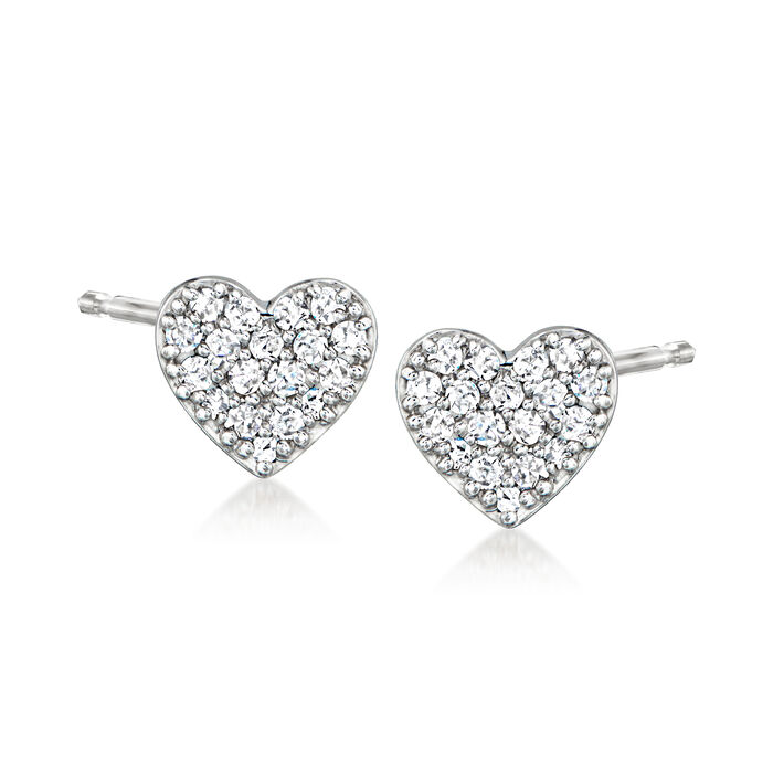 .25 ct. t.w. Pave Diamond Heart Earrings in 14kt White Gold