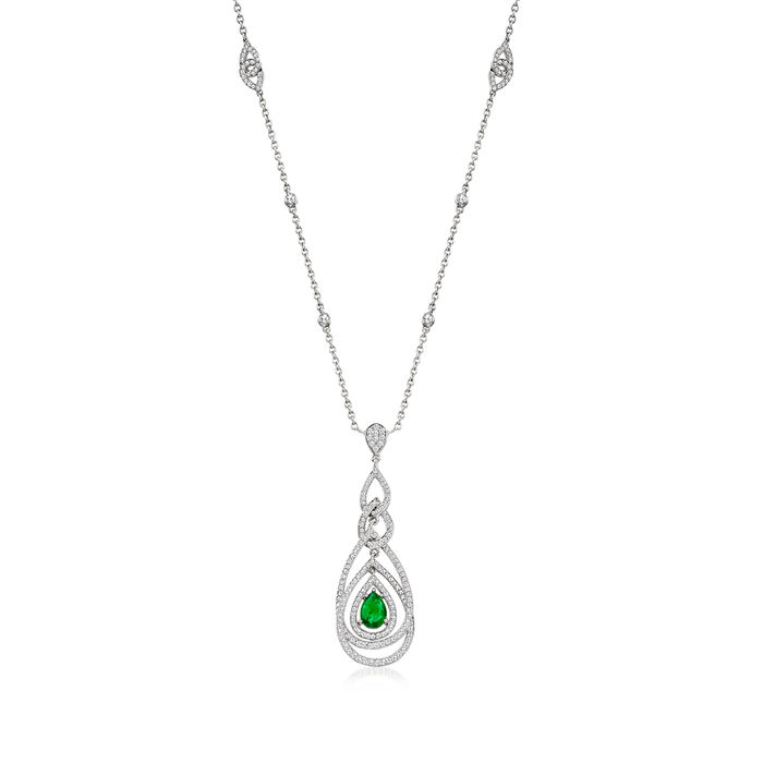 1.15 ct. t.w. Diamond and .70 Carat Emerald Necklace in 14kt White Gold