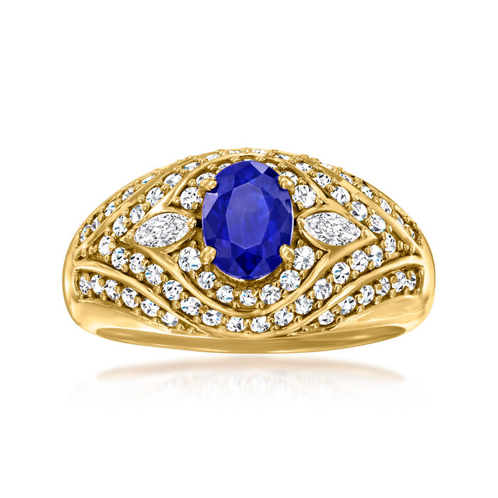 1.10 Carat Sapphire and .59 ct. t.w. Diamond Ring in 18kt Yellow Gold