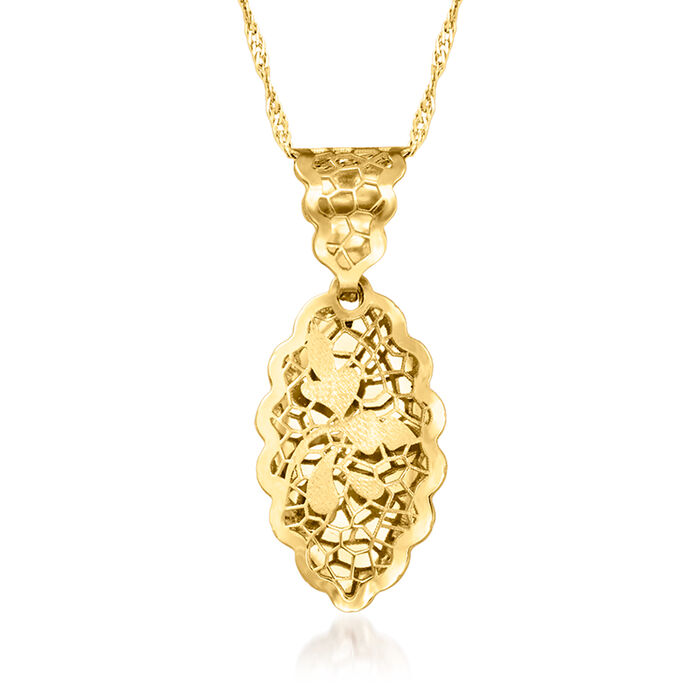 Italian 14kt Yellow Gold Floral Lace Scalloped Pendant
