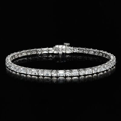 7.00 ct. t.w. Round and Emerald-Cut Lab-Grown Diamond Tennis Bracelet in 14kt White Gold