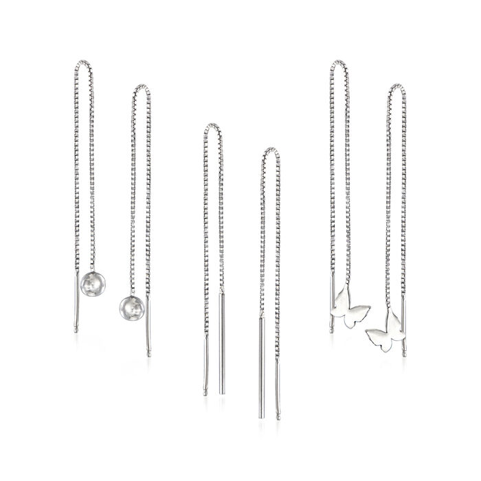 Italian Sterling Silver Jewelry Set: Three Pairs of Threader Earrings