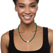 11.5-12.5mm Cultured Pearl and 75.00 ct. t.w. Emerald Bead Necklace with 14kt Yellow Gold 18-inch