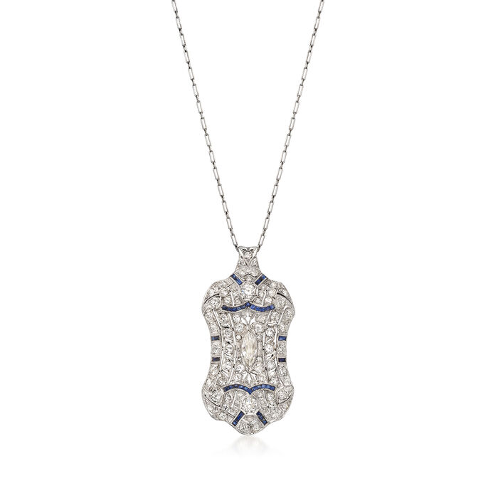C. 1950 Vintage 3.00 ct. t.w. Diamond and .75 ct. t.w. Synthetic Sapphire Pin Pendant in Platinum
