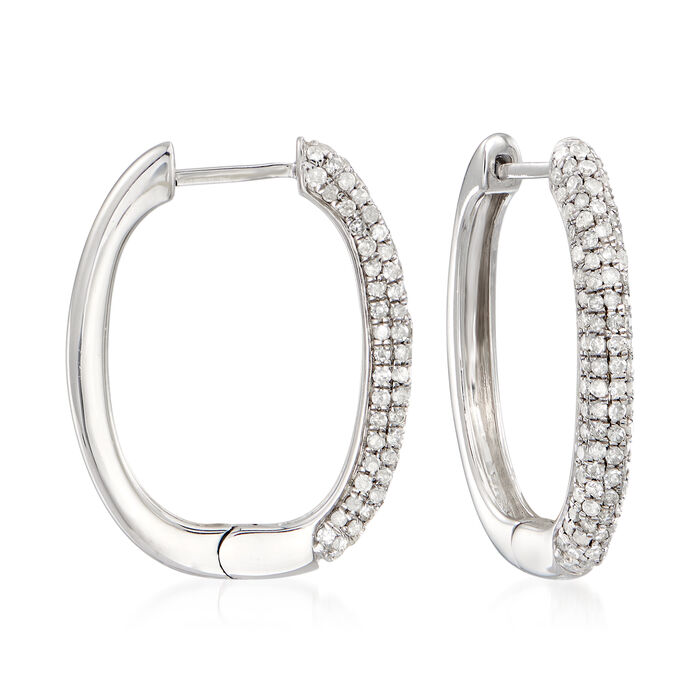 1.00 ct. t.w. Pave Diamond Hoop Earrings in Sterling Silver