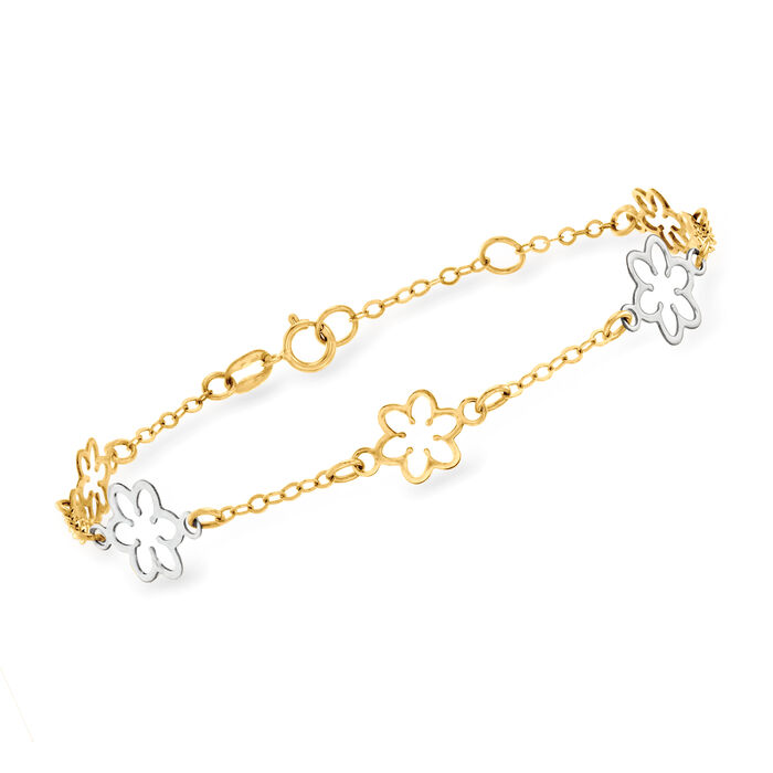 Italian 14kt Two-Tone Gold Flower Bracelet