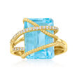 9.25 Carat Sky Blue Topaz and .15 ct. t.w. Diamond Crisscross Ring in 14kt Yellow Gold